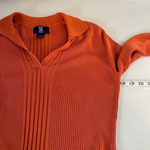 So...GSJC Pumpkin Ribbed Long Sleeve V-neck Blouse Large Retro 80s Hippie - Picture 8 of 10